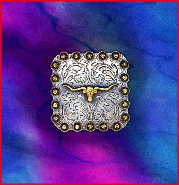 Western Decor 6 EngravedGold Longhorn 1-3/8 Sq. Concho 