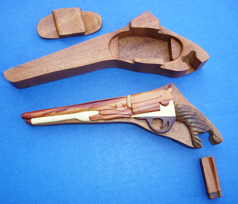  Western Trinket Stash/Jewlery Box ~Pistol~ Handmade Wood Puzzle Box
