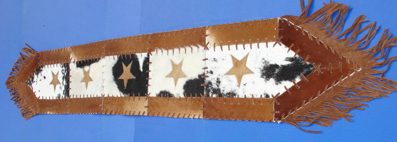 Western Lodge Decor Unique Cowhide Texas Star Rawhide Laced/Fringe 